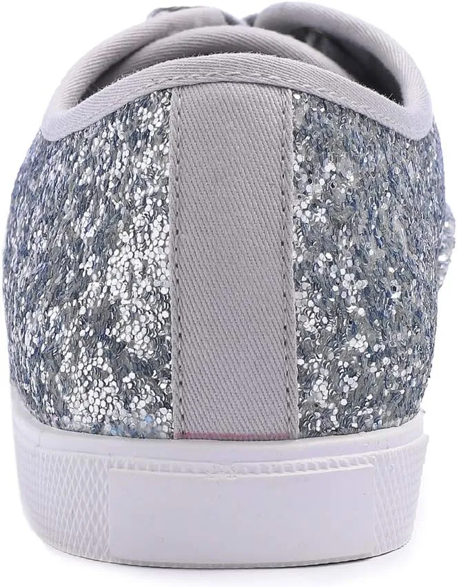 FEVERSOLE Women's Fashion Dress Sneakers Party Bling Casual Flats Embellished Shoes
