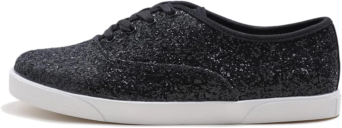 FEVERSOLE Women's Fashion Dress Sneakers Party Bling Casual Flats Embellished Shoes