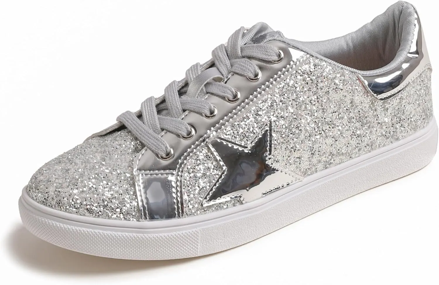 FEVERSOLE Women's Fashion Lace Up Dress Sneakers Sparkly Party Shiny Shoes