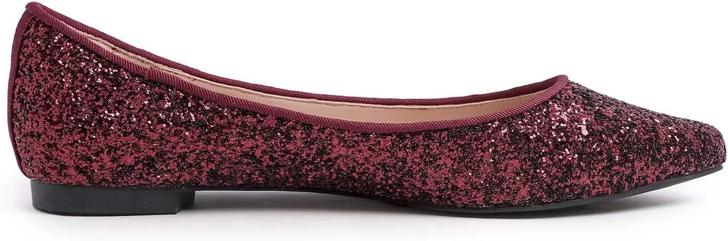 FEVERSOLE Women's Fashion Pointed Toe Classic Dressy Shiny Comfort Cushioned Flats