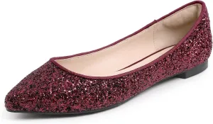 FEVERSOLE Women's Fashion Pointed Toe Classic Dressy Shiny Comfort Cushioned Flats