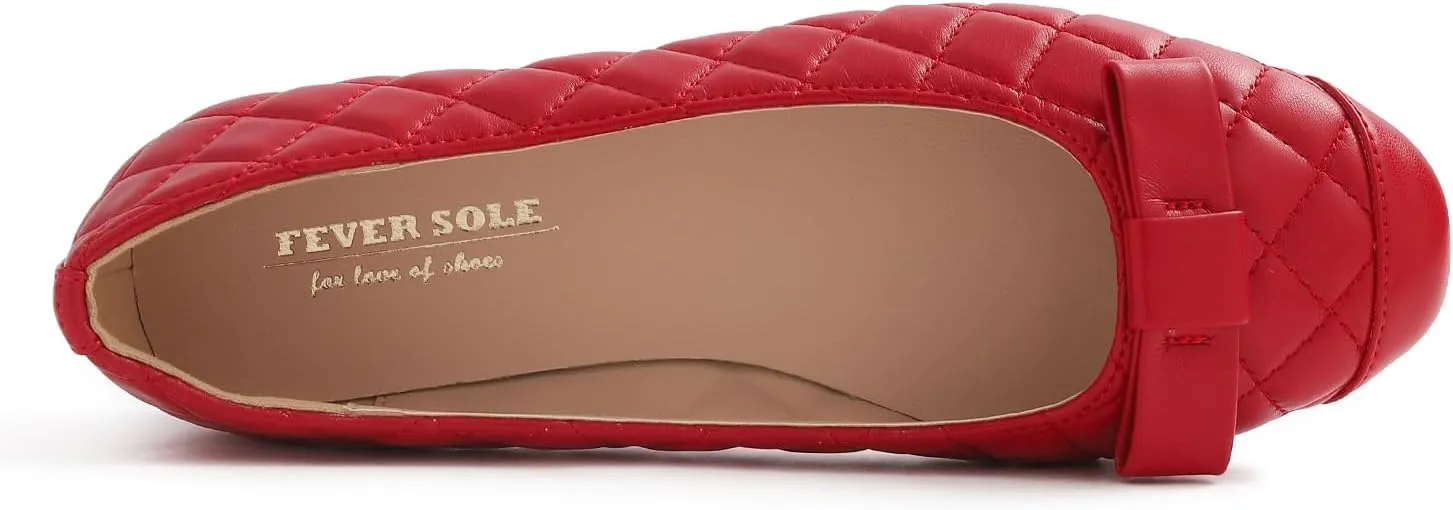 FEVERSOLE Women's Square Toe Fashion Bow Tie Dress Slip On Ballet Flats