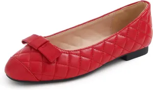 FEVERSOLE Women's Square Toe Fashion Bow Tie Dress Slip On Ballet Flats