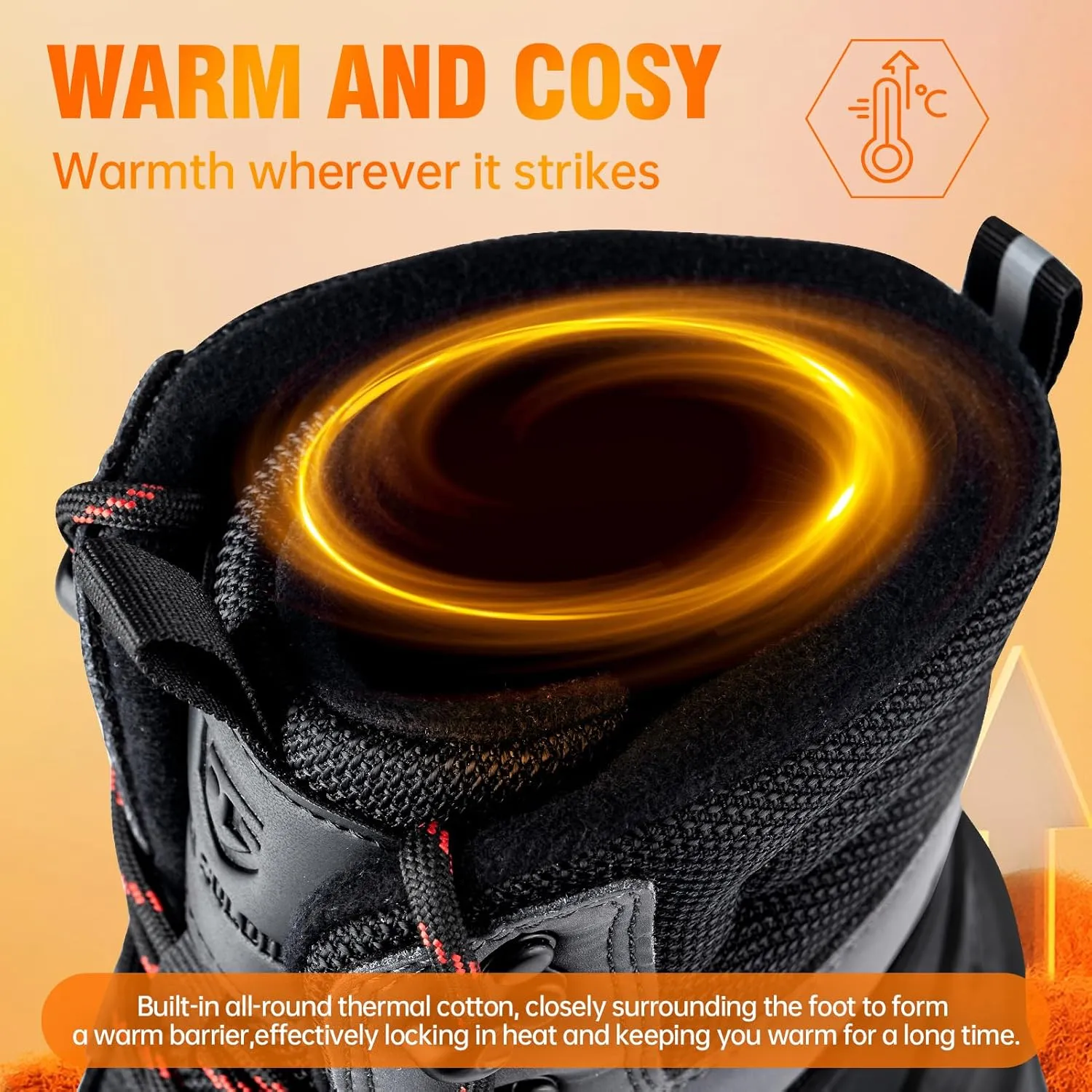 FREE SOLDIER Snow Boots for Men Winter Waterproof Non-slip Flock Outdoor Hiking Work Boots