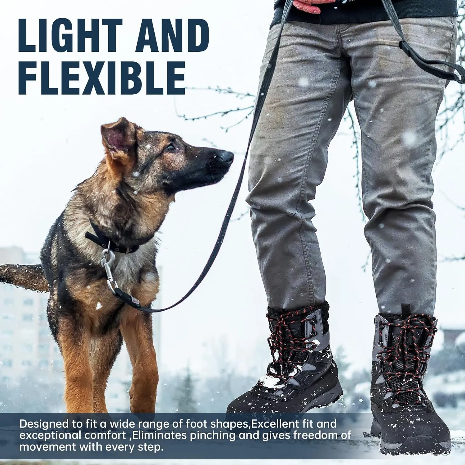 FREE SOLDIER Snow Boots for Men Winter Waterproof Non-slip Flock Outdoor Hiking Work Boots