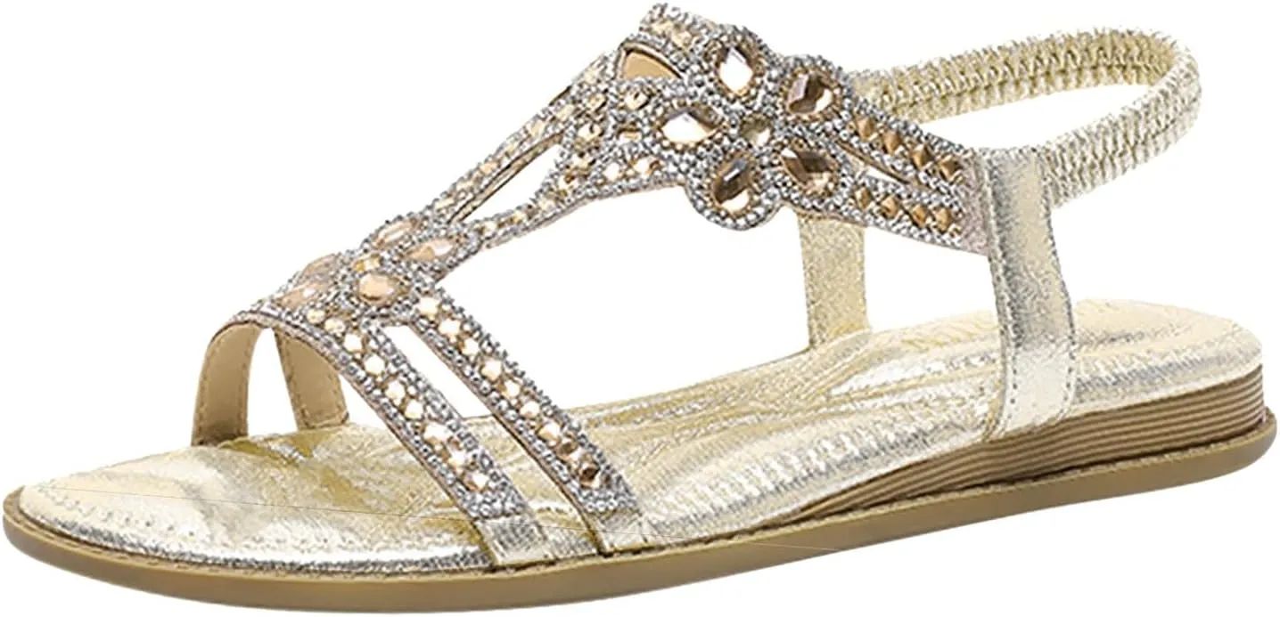 Fululuer Wedge Platform Sandals for Women, Glitter Strappy Wedge Heel, Rhinestone Glitter Crystal Slides