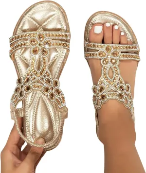Fululuer Wedge Platform Sandals for Women, Glitter Strappy Wedge Heel, Rhinestone Glitter Crystal Slides