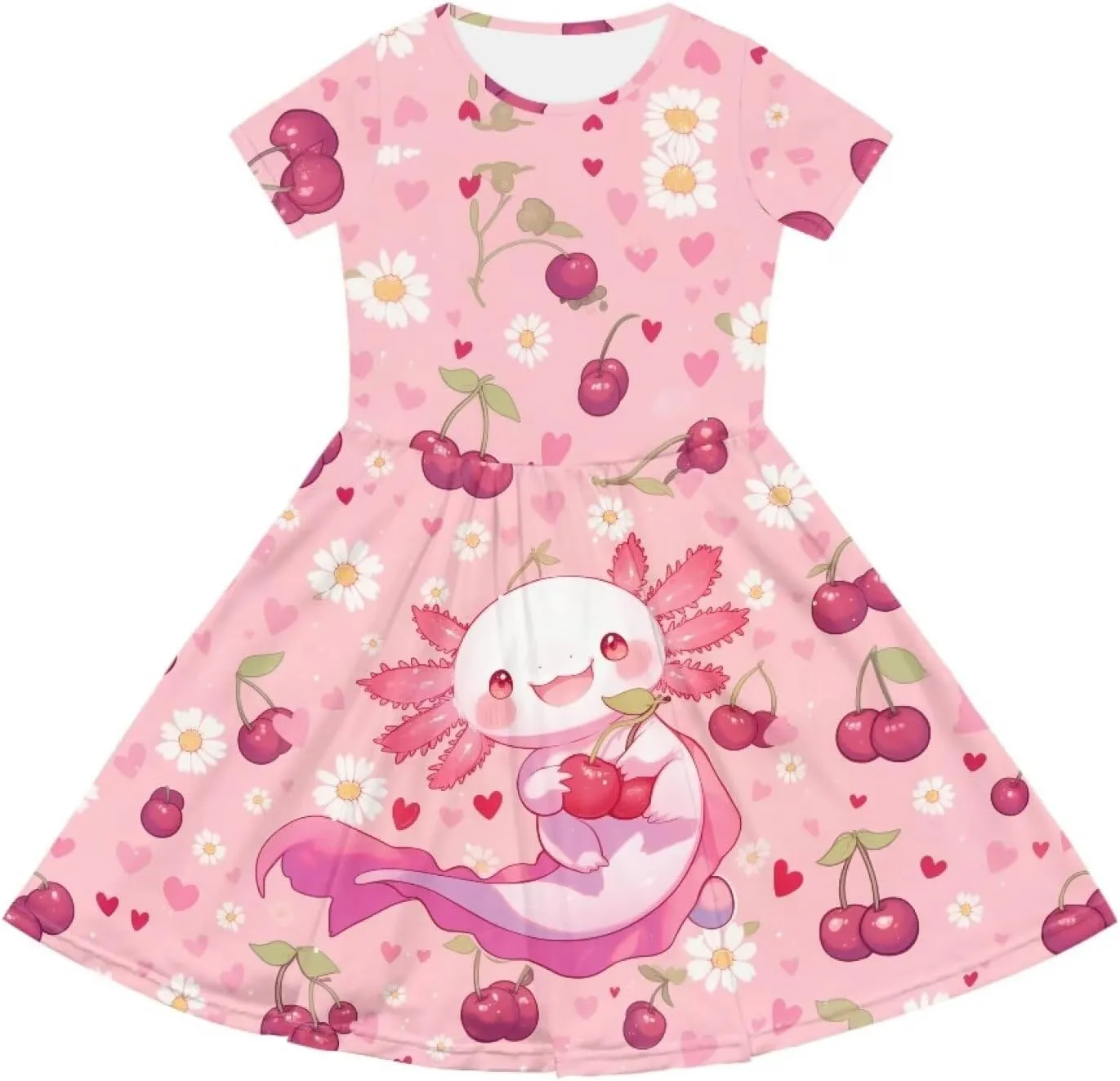 Girls Dresses Size 2-14 Kids Summer Short Sleeve Beach Dresses Casual Midi Dress Crewneck A Line