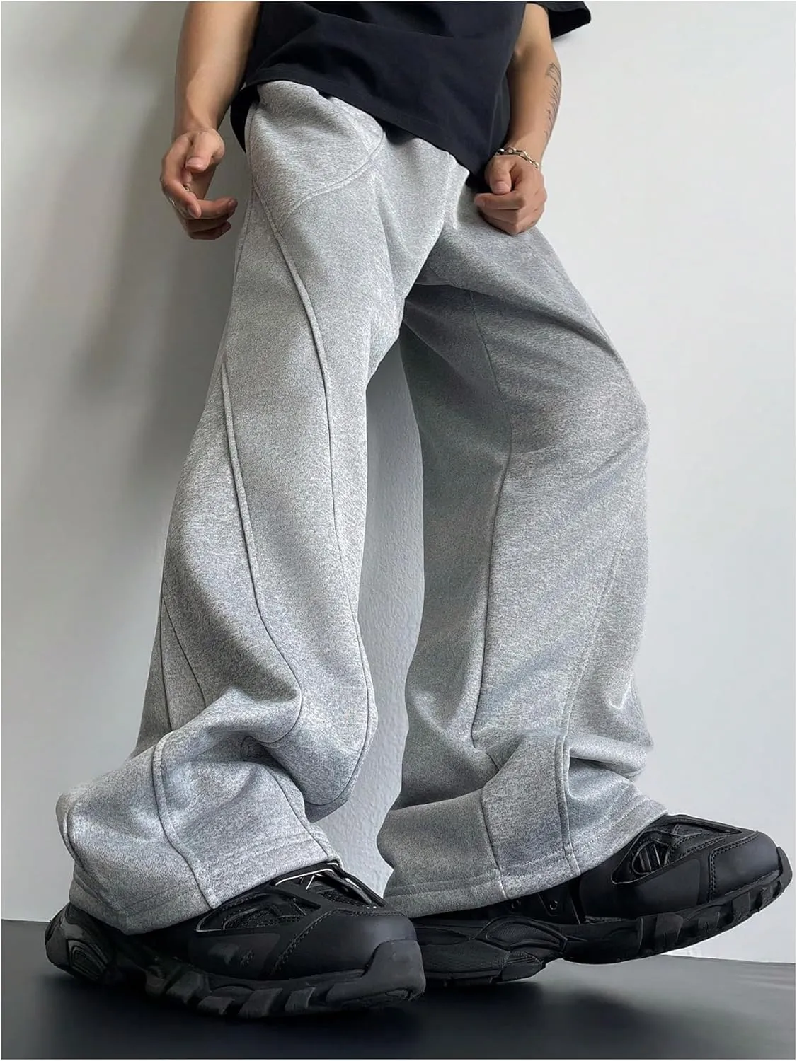 GORGLITTER Men's Flared Sweatpants Baggy Wide Leg Oversized Track Pants Trousers with Pockets