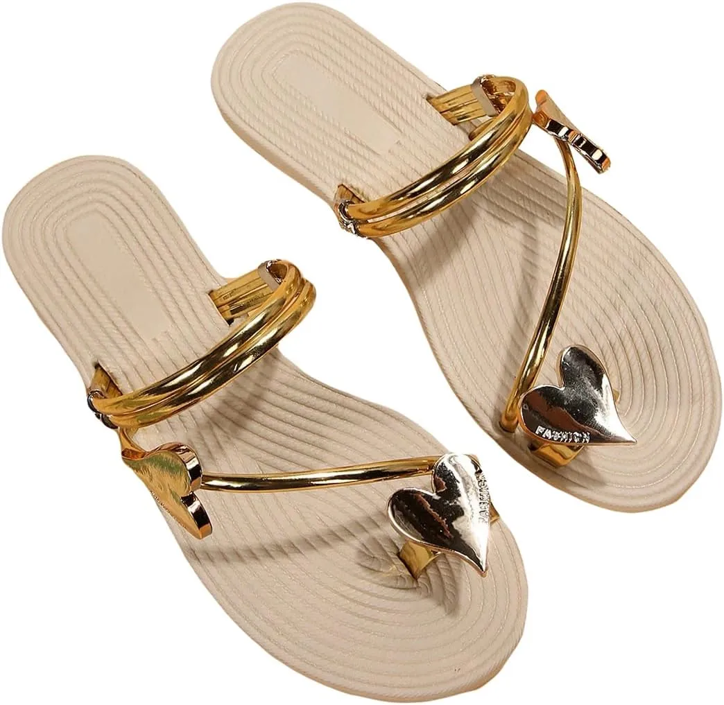 GORGLITTER Women's Butterfly Metallic Sandals Dressy Sparkly Rhinestone Strappy Toe Ring Slide Flats Sandal