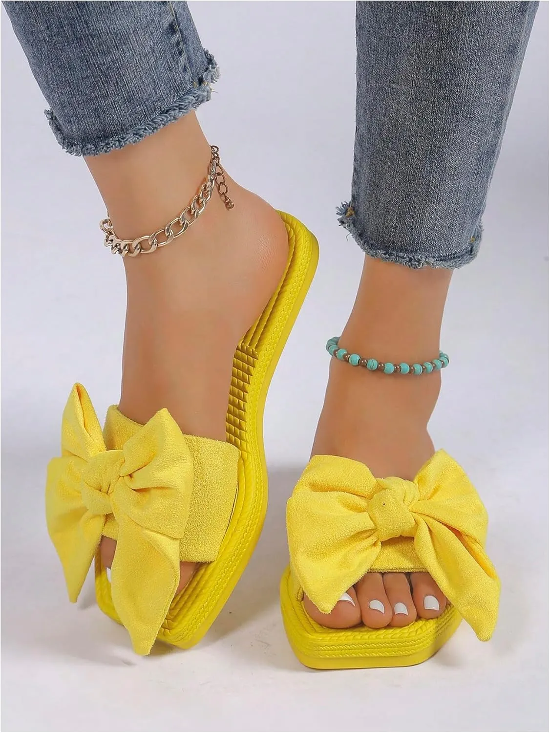 GORGLITTER Women's Cute Bow Flat Sandals Summer Dressy 2025 Beach Open Toe Slide Sandals