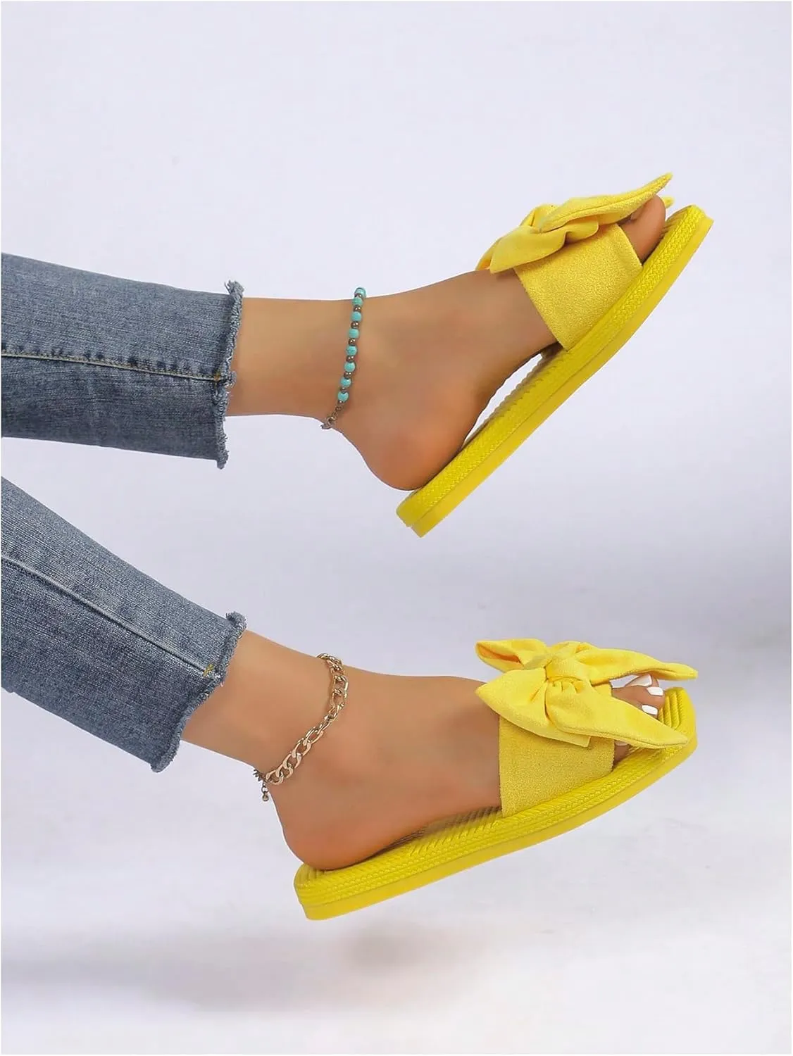 GORGLITTER Women's Cute Bow Flat Sandals Summer Dressy 2025 Beach Open Toe Slide Sandals