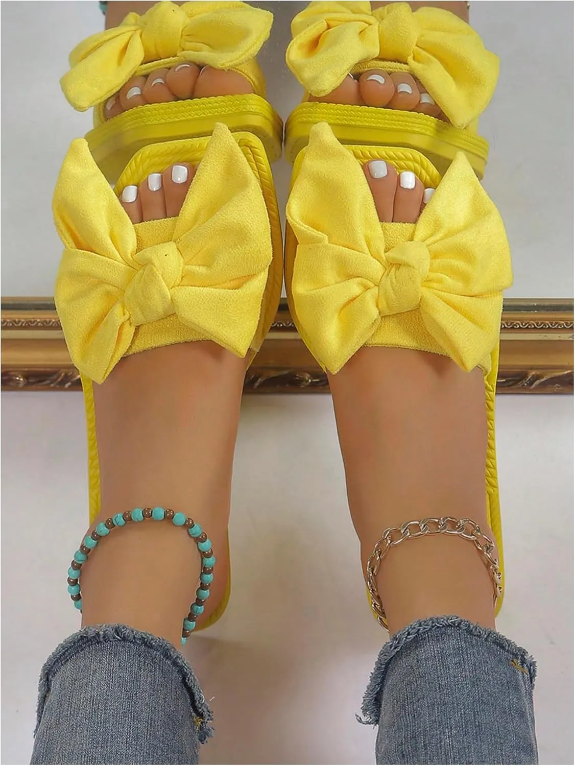 GORGLITTER Women's Cute Bow Flat Sandals Summer Dressy 2025 Beach Open Toe Slide Sandals