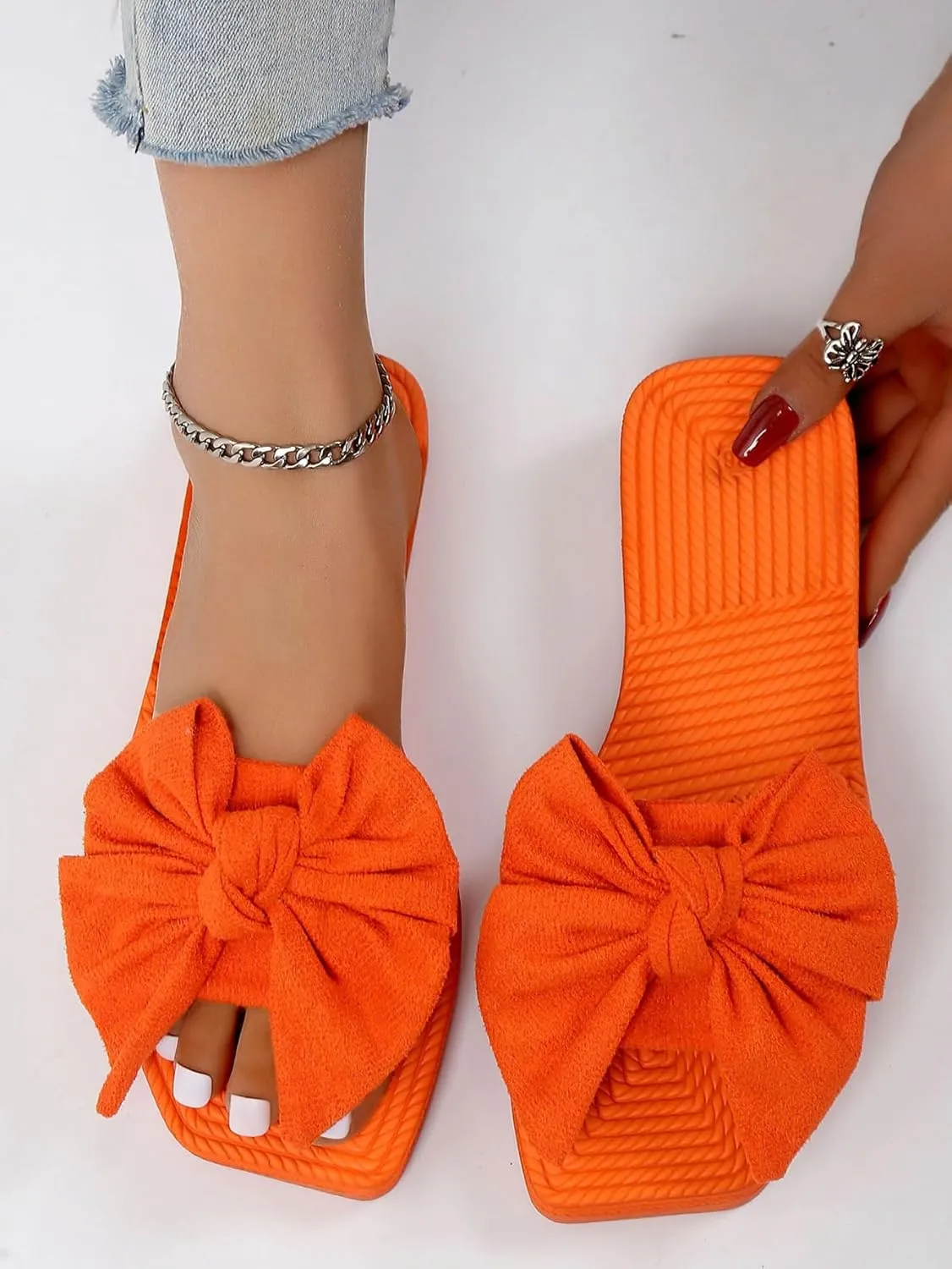 GORGLITTER Women's Cute Bow Flat Sandals Summer Slip on Open Toe Slide Sandals