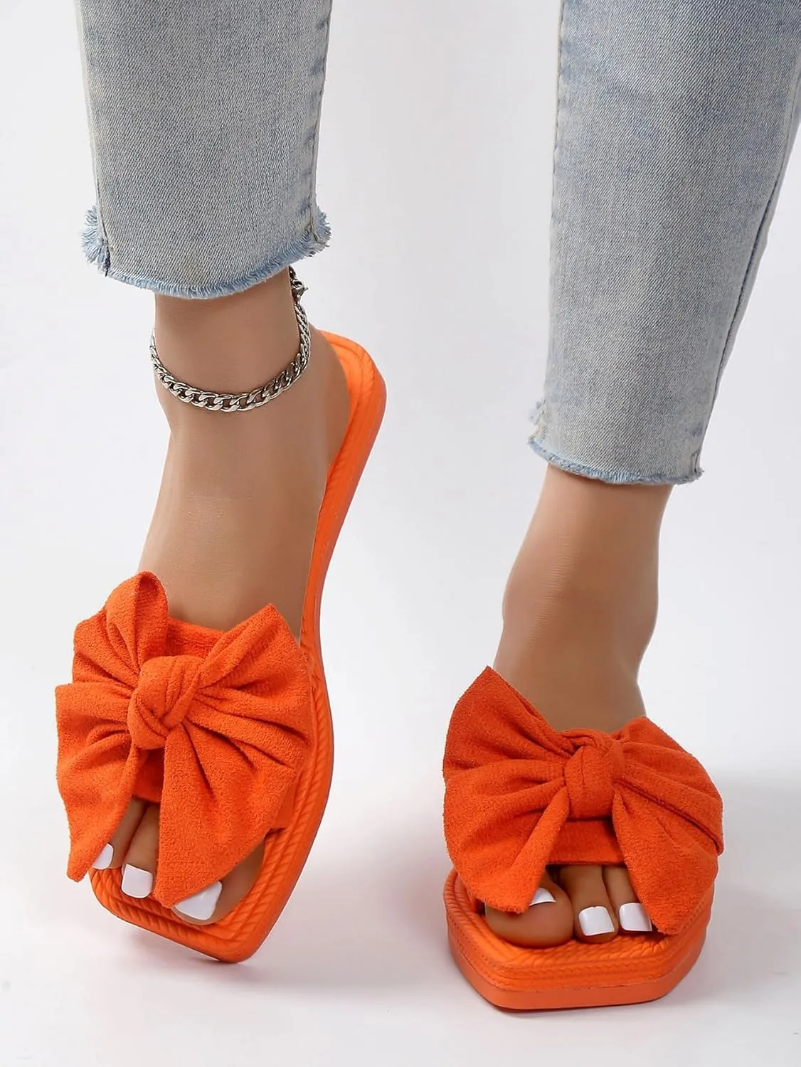 GORGLITTER Women's Cute Bow Flat Sandals Summer Slip on Open Toe Slide Sandals