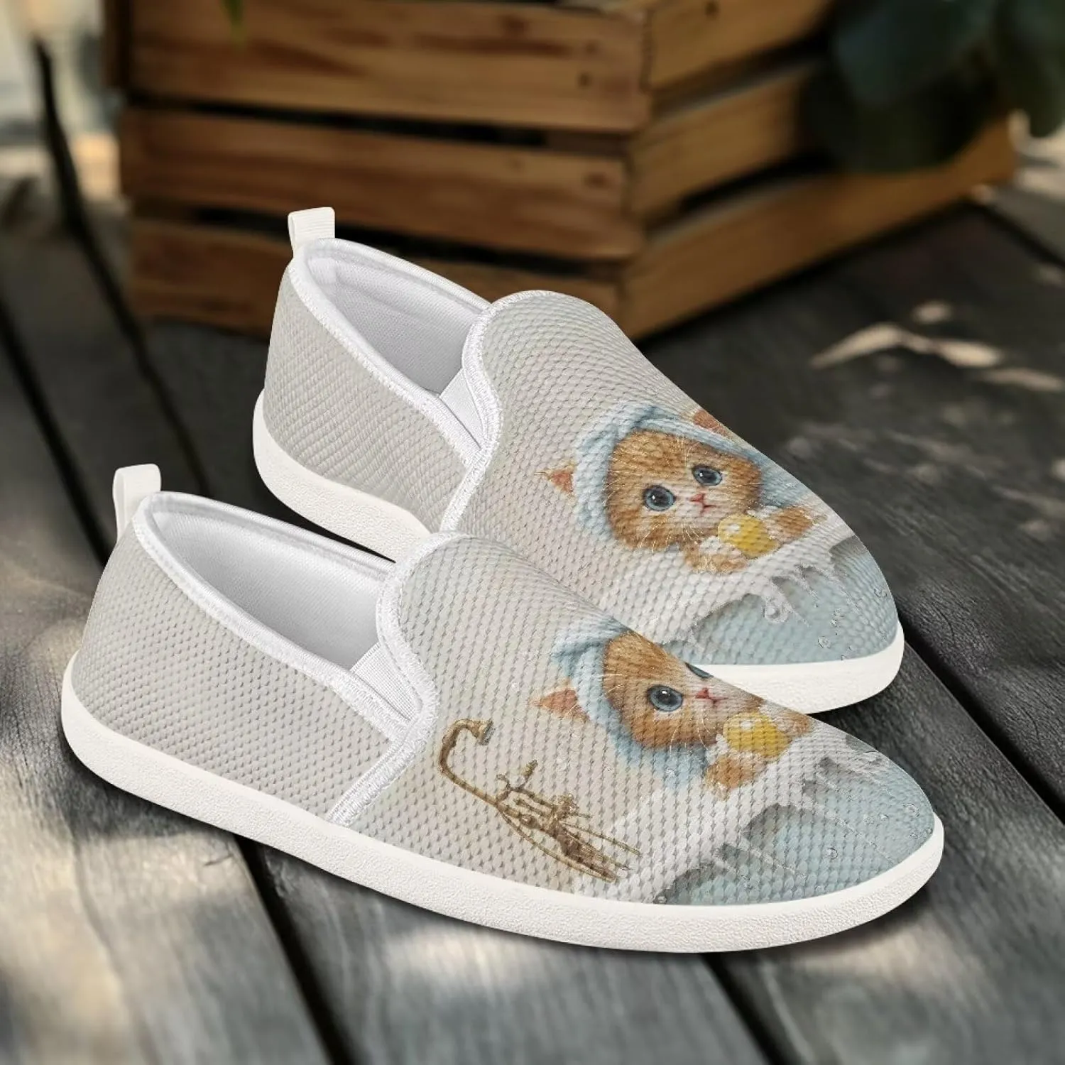 GOSTONG Women's Flats Shoes Breathable Mesh Round Toe Slip On Shoes Comfort Non Slip Casual Walking Shoes Outdoors White Sole Size 6-11