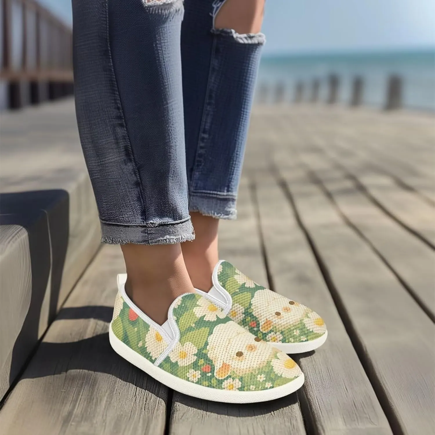 GOSTONG Women's Flats Shoes Breathable Mesh Round Toe Slip On Shoes Comfort Non Slip Casual Walking Shoes Outdoors White Sole Size 6-11