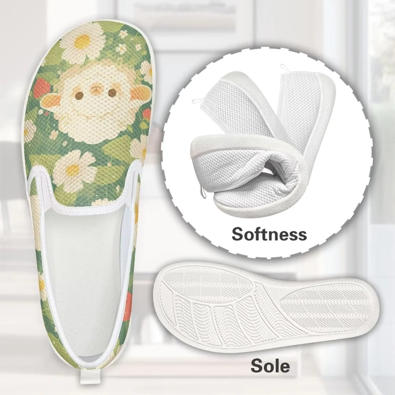 GOSTONG Women's Flats Shoes Breathable Mesh Round Toe Slip On Shoes Comfort Non Slip Casual Walking Shoes Outdoors White Sole Size 6-11