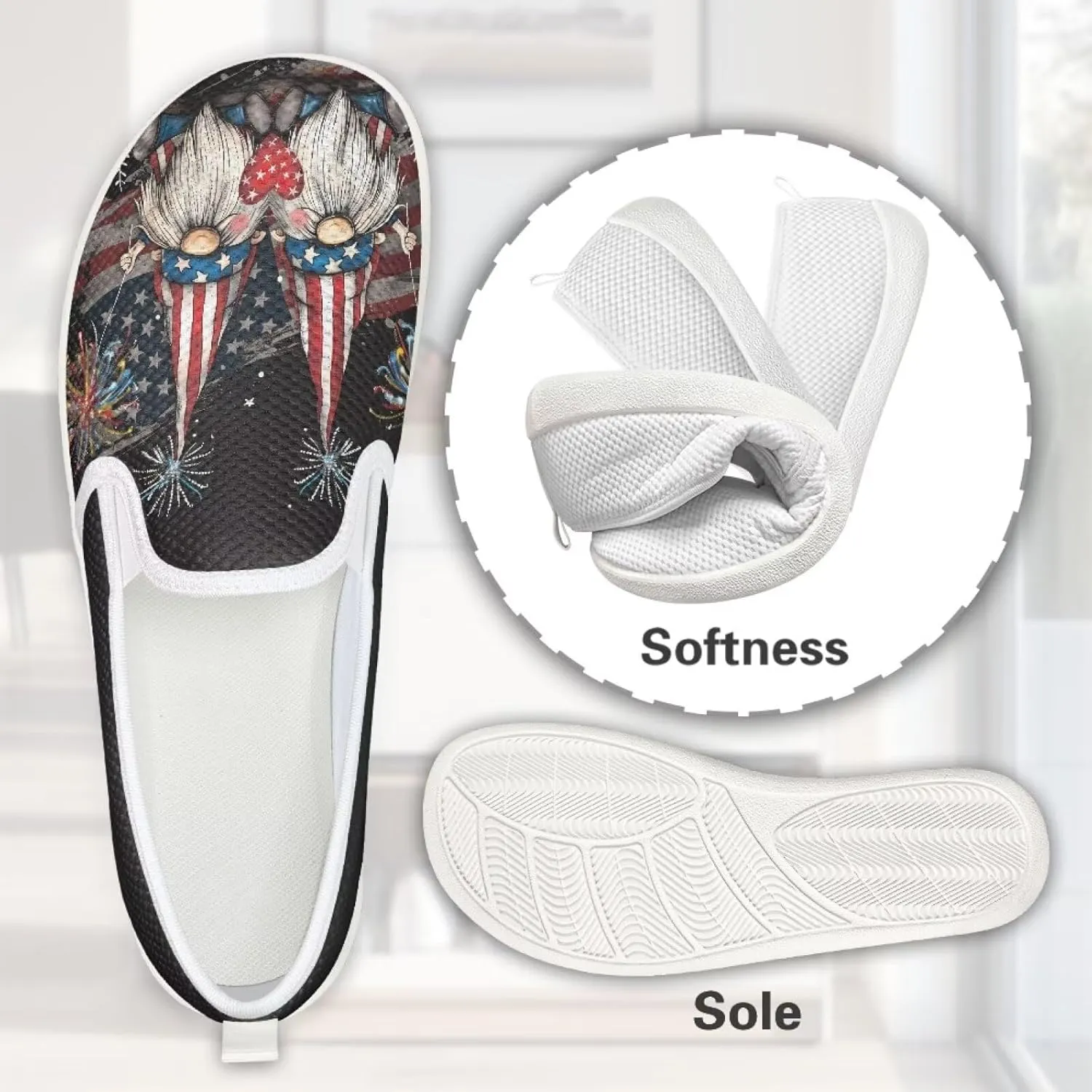 GOSTONG Women's Flats Shoes Breathable Mesh Round Toe Slip On Shoes Comfort Non Slip Casual Walking Shoes Outdoors White Sole Size 6-11