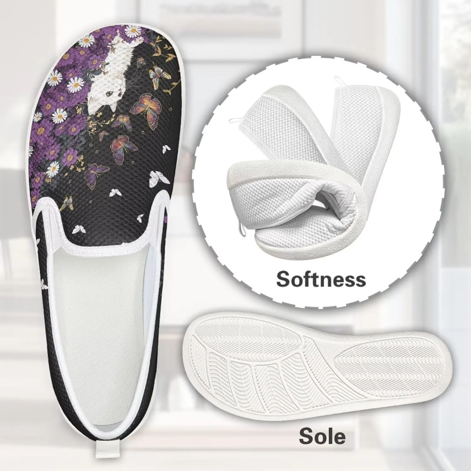 GOSTONG Women's Flats Shoes Breathable Mesh Round Toe Slip On Shoes Comfort Non Slip Casual Walking Shoes Outdoors White Sole Size 6-11