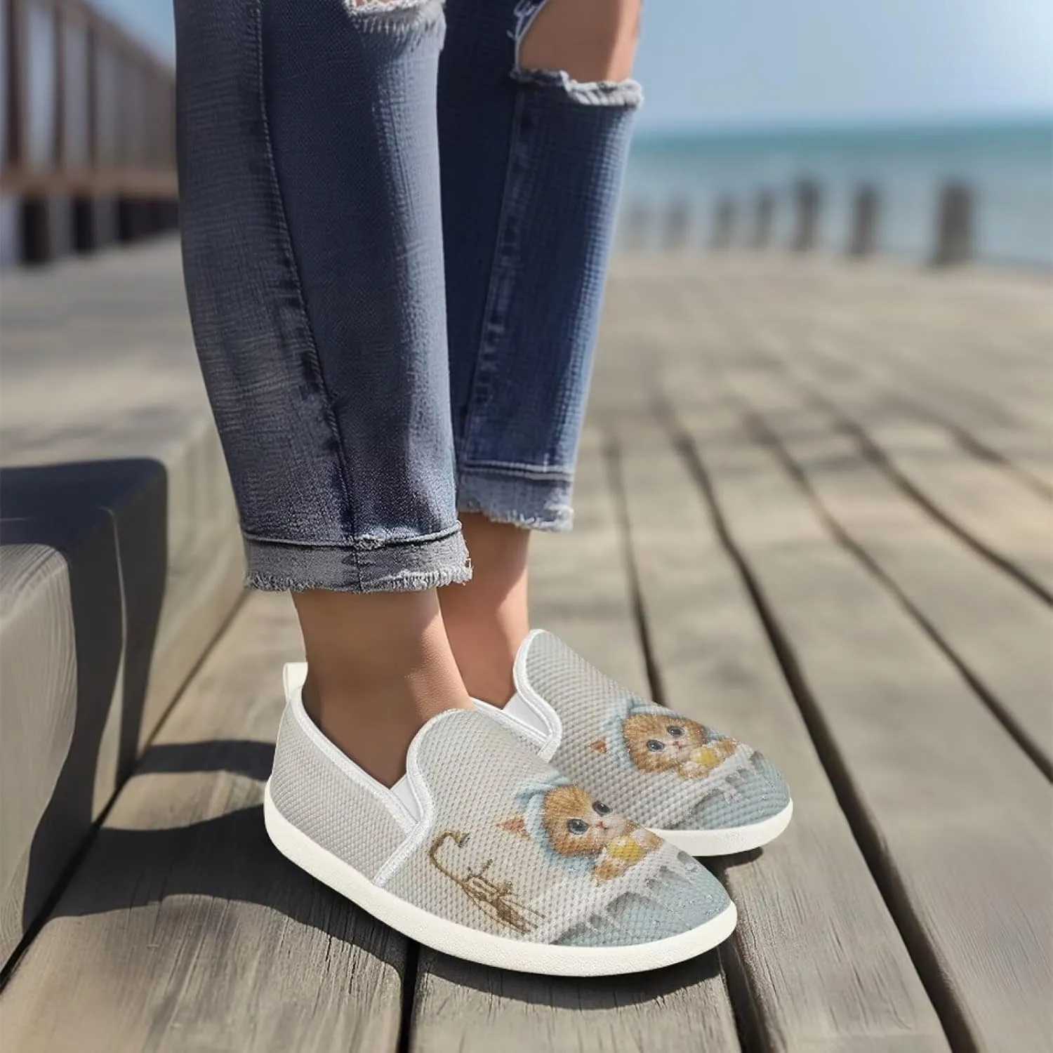 GOSTONG Women's Flats Shoes Breathable Mesh Round Toe Slip On Shoes Comfort Non Slip Casual Walking Shoes Outdoors White Sole Size 6-11