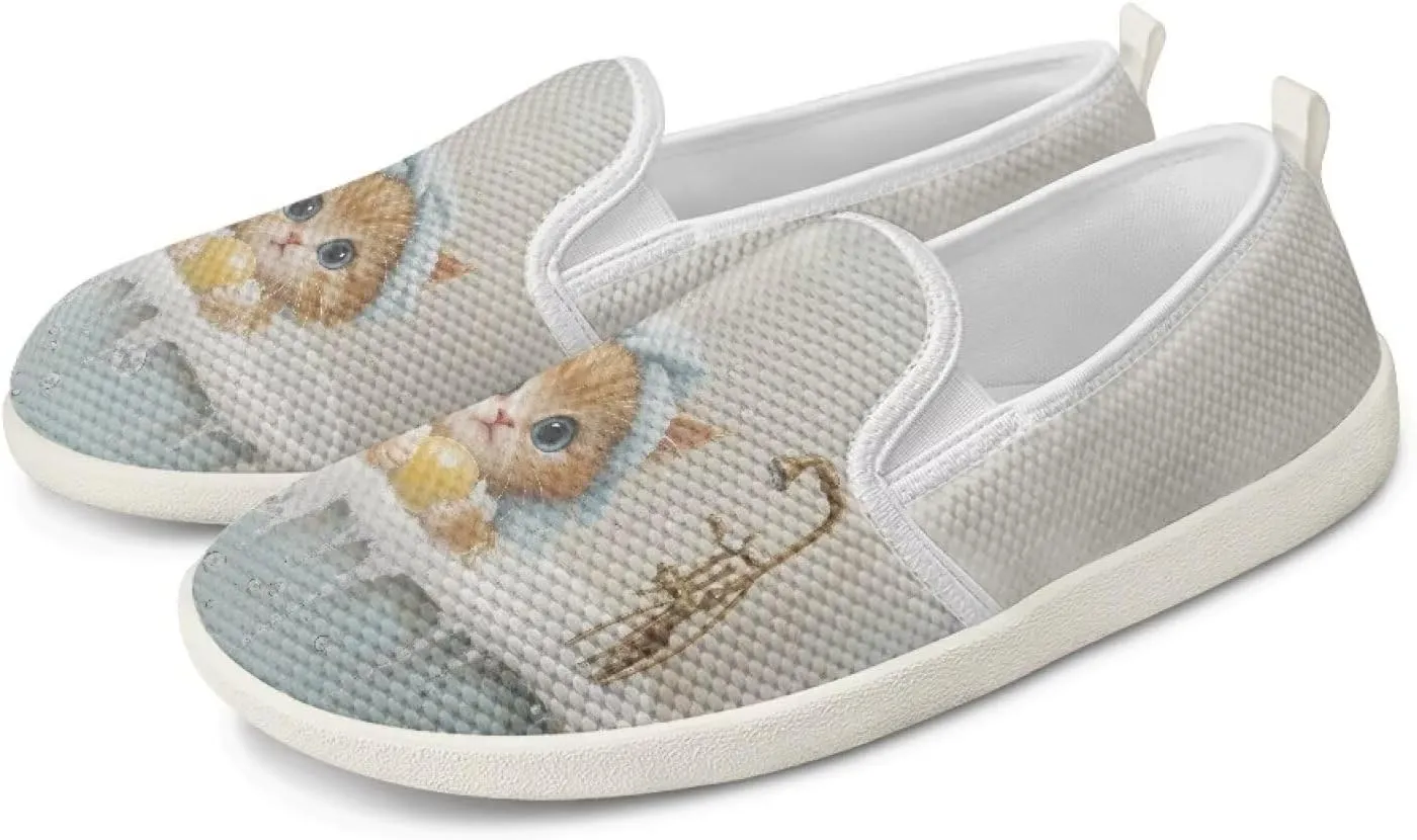 GOSTONG Women's Flats Shoes Breathable Mesh Round Toe Slip On Shoes Comfort Non Slip Casual Walking Shoes Outdoors White Sole Size 6-11