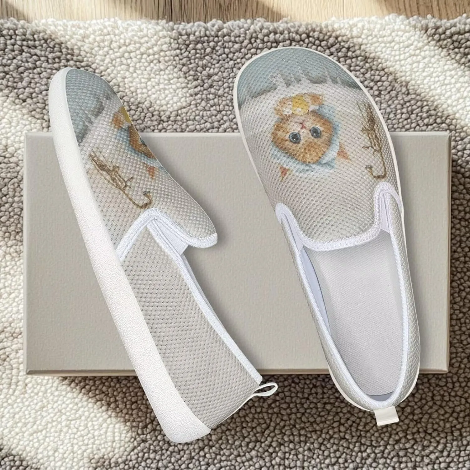 GOSTONG Women's Flats Shoes Breathable Mesh Round Toe Slip On Shoes Comfort Non Slip Casual Walking Shoes Outdoors White Sole Size 6-11