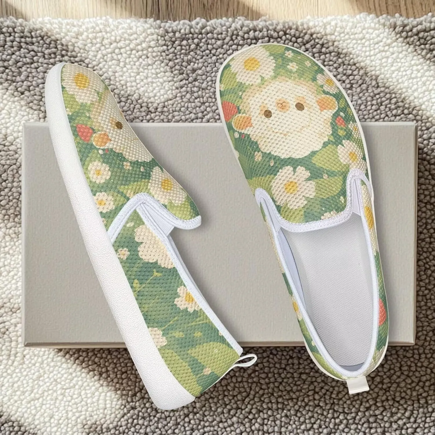 GOSTONG Women's Flats Shoes Breathable Mesh Round Toe Slip On Shoes Comfort Non Slip Casual Walking Shoes Outdoors White Sole Size 6-11
