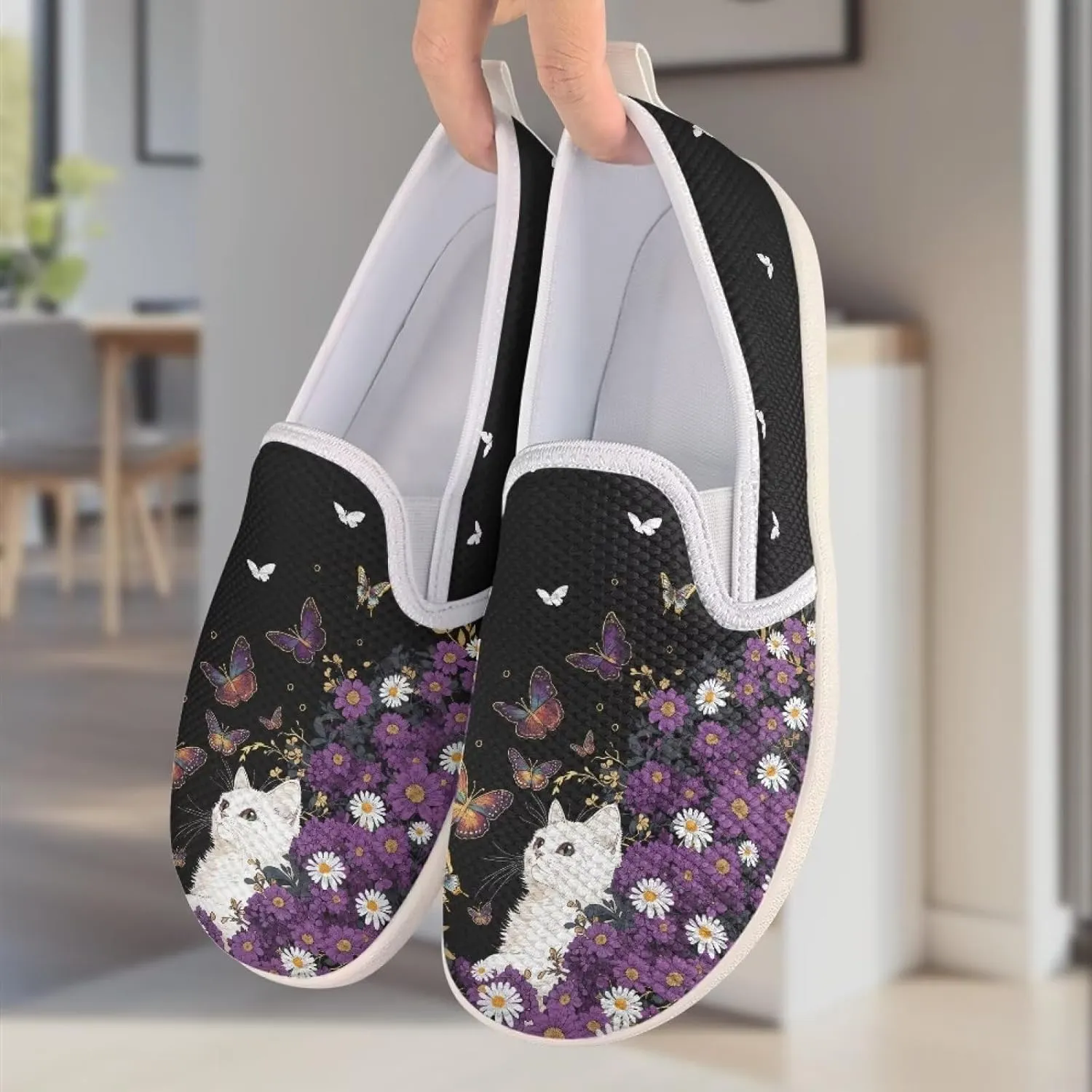 GOSTONG Women's Flats Shoes Breathable Mesh Round Toe Slip On Shoes Comfort Non Slip Casual Walking Shoes Outdoors White Sole Size 6-11