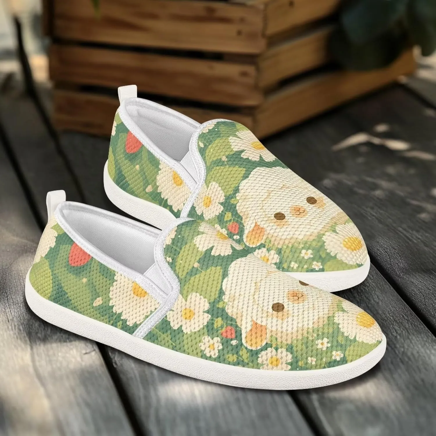 GOSTONG Women's Flats Shoes Breathable Mesh Round Toe Slip On Shoes Comfort Non Slip Casual Walking Shoes Outdoors White Sole Size 6-11