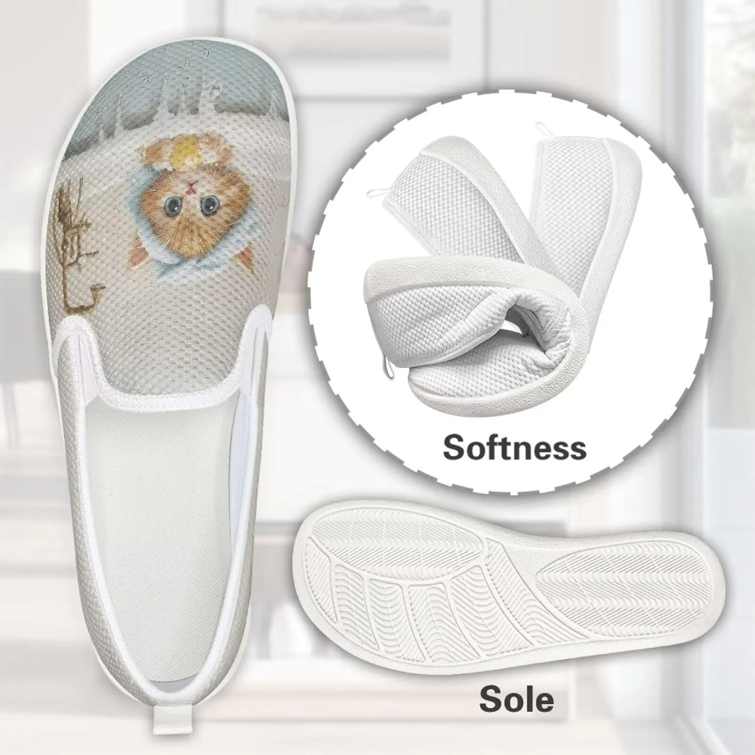 GOSTONG Women's Flats Shoes Breathable Mesh Round Toe Slip On Shoes Comfort Non Slip Casual Walking Shoes Outdoors White Sole Size 6-11