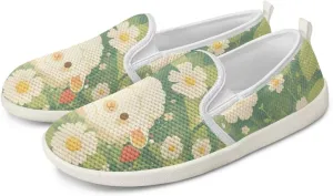 GOSTONG Women's Flats Shoes Breathable Mesh Round Toe Slip On Shoes Comfort Non Slip Casual Walking Shoes Outdoors White Sole Size 6-11