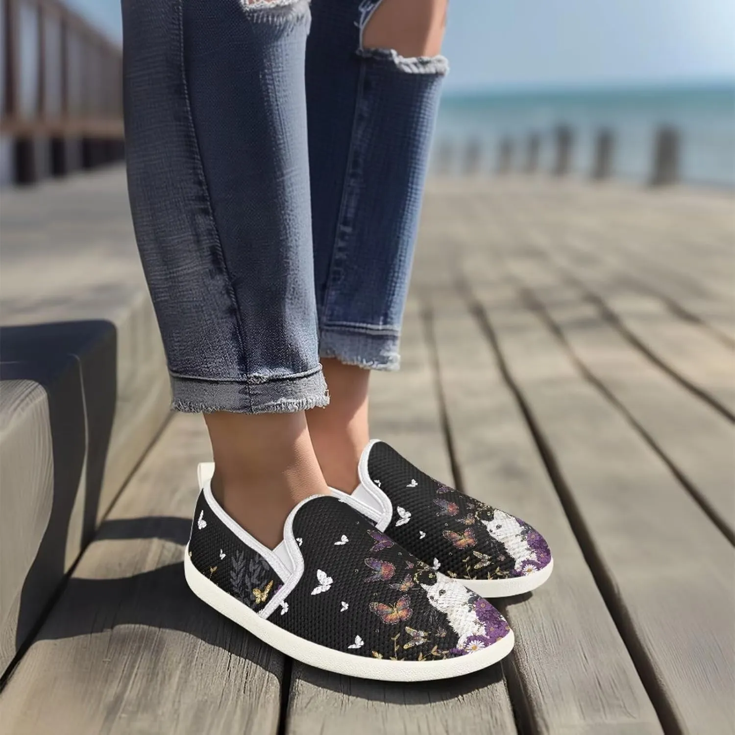 GOSTONG Women's Flats Shoes Breathable Mesh Round Toe Slip On Shoes Comfort Non Slip Casual Walking Shoes Outdoors White Sole Size 6-11