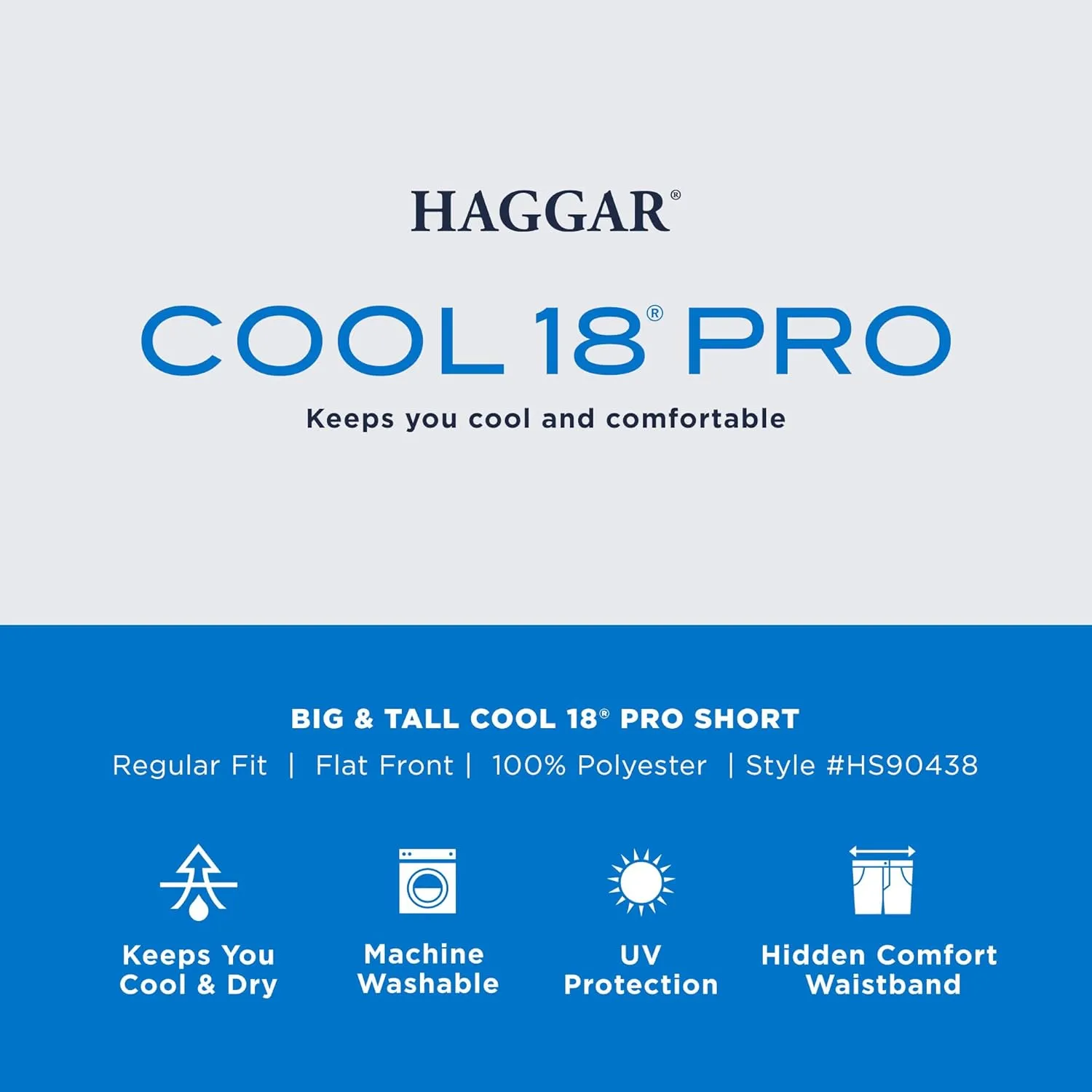 Haggar Men's Cool 18 Pro Straight Fit Flat Front 4-Way Stretch Expandable Waist Short-Big & Tall Sizes