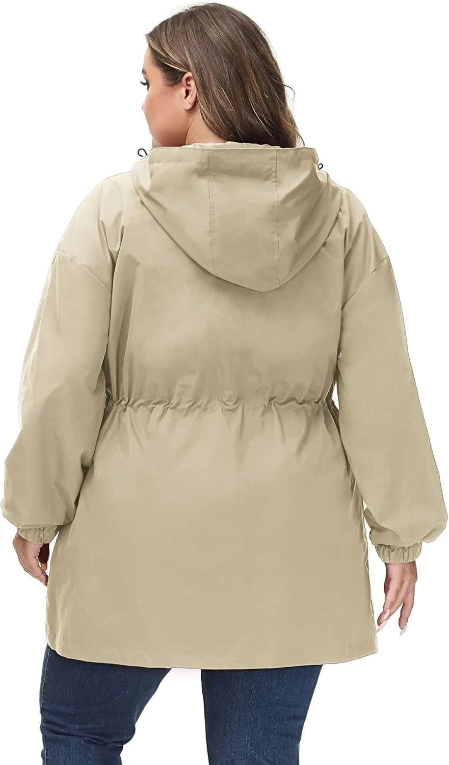 Hanna Nikole Women's Plus Size Long Hooded Raincoat Lightweight Waterproof Windbreaker Jacket