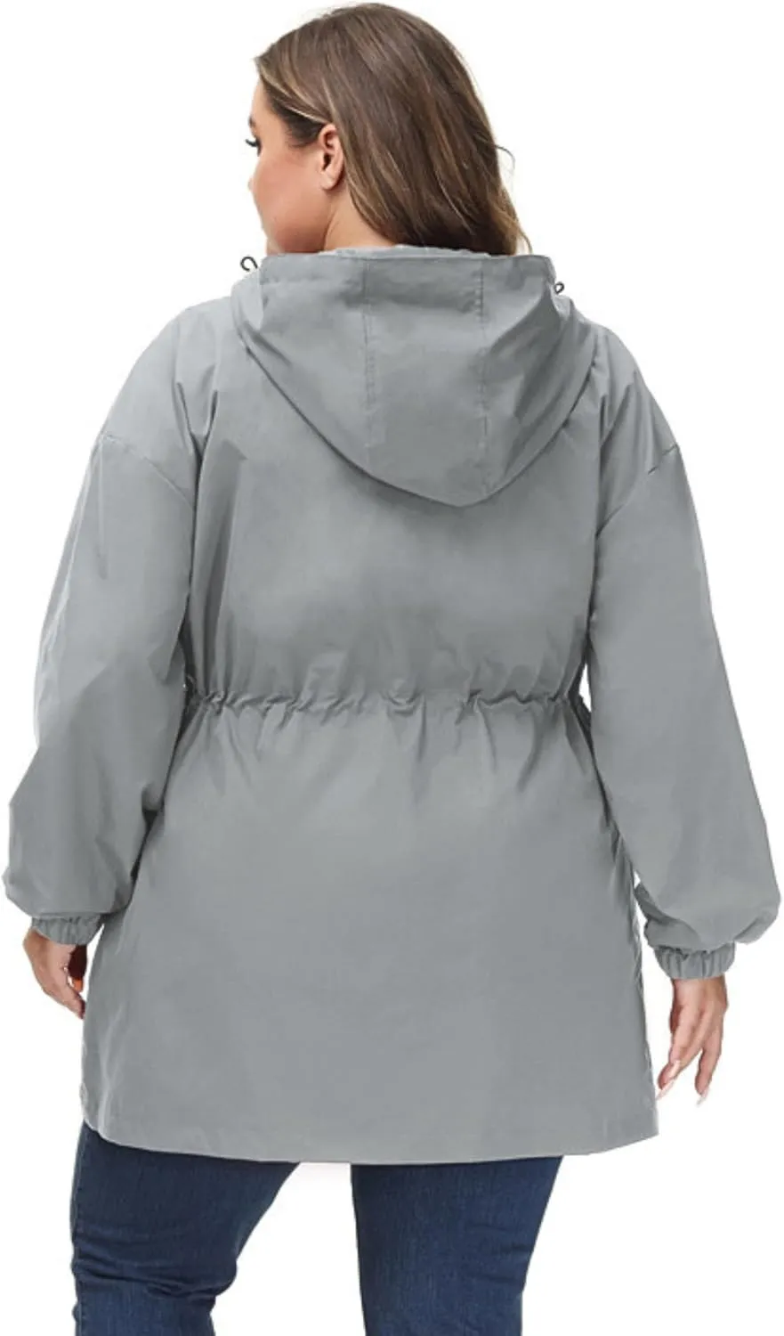 Hanna Nikole Women's Plus Size Long Hooded Raincoat Lightweight Waterproof Windbreaker Jacket