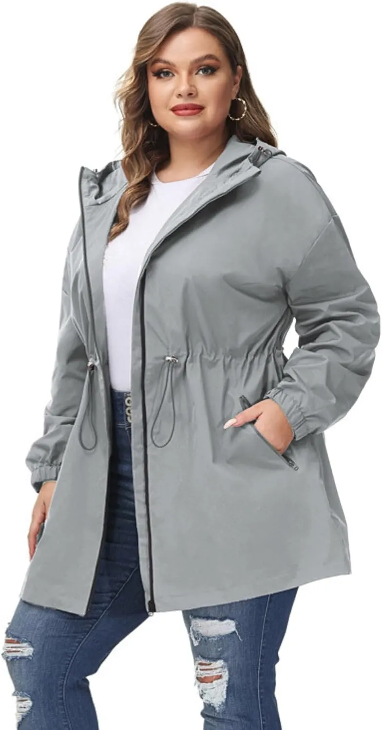 Hanna Nikole Women's Plus Size Long Hooded Raincoat Lightweight Waterproof Windbreaker Jacket
