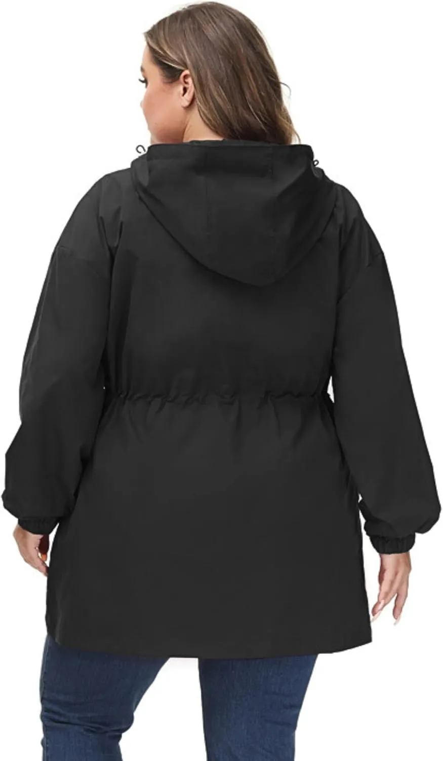 Hanna Nikole Women's Plus Size Long Hooded Raincoat Lightweight Waterproof Windbreaker Jacket