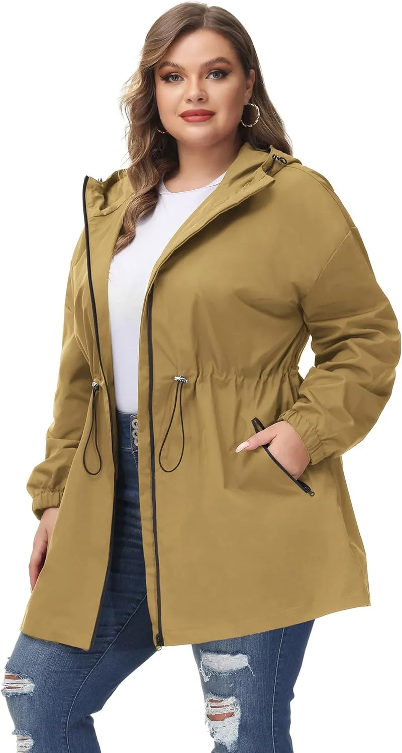 Hanna Nikole Women's Plus Size Long Hooded Raincoat Lightweight Waterproof Windbreaker Jacket