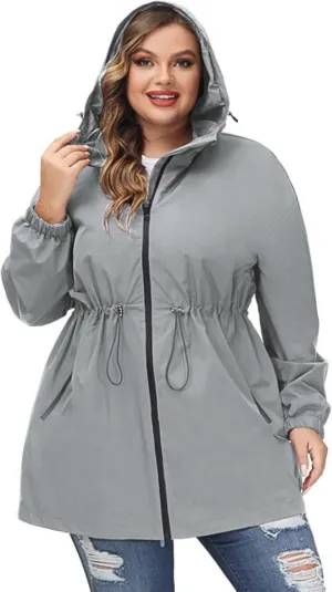 Hanna Nikole Women's Plus Size Long Hooded Raincoat Lightweight Waterproof Windbreaker Jacket