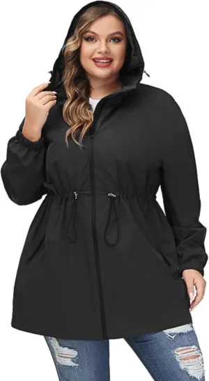 Hanna Nikole Women's Plus Size Long Hooded Raincoat Lightweight Waterproof Windbreaker Jacket