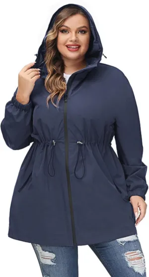 Hanna Nikole Women's Plus Size Long Hooded Raincoat Lightweight Waterproof Windbreaker Jacket
