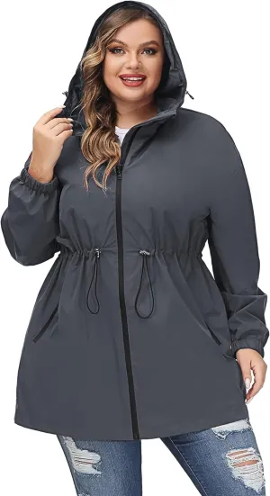 Hanna Nikole Women's Plus Size Long Hooded Raincoat Lightweight Waterproof Windbreaker Jacket