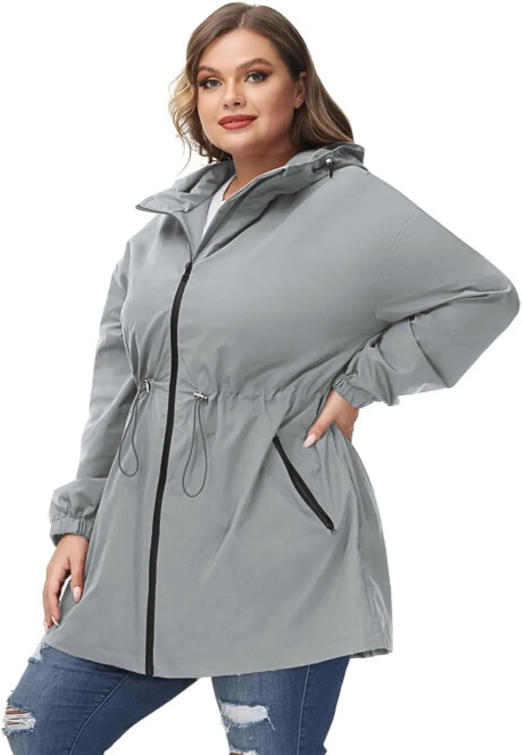 Hanna Nikole Women's Plus Size Long Hooded Raincoat Lightweight Waterproof Windbreaker Jacket