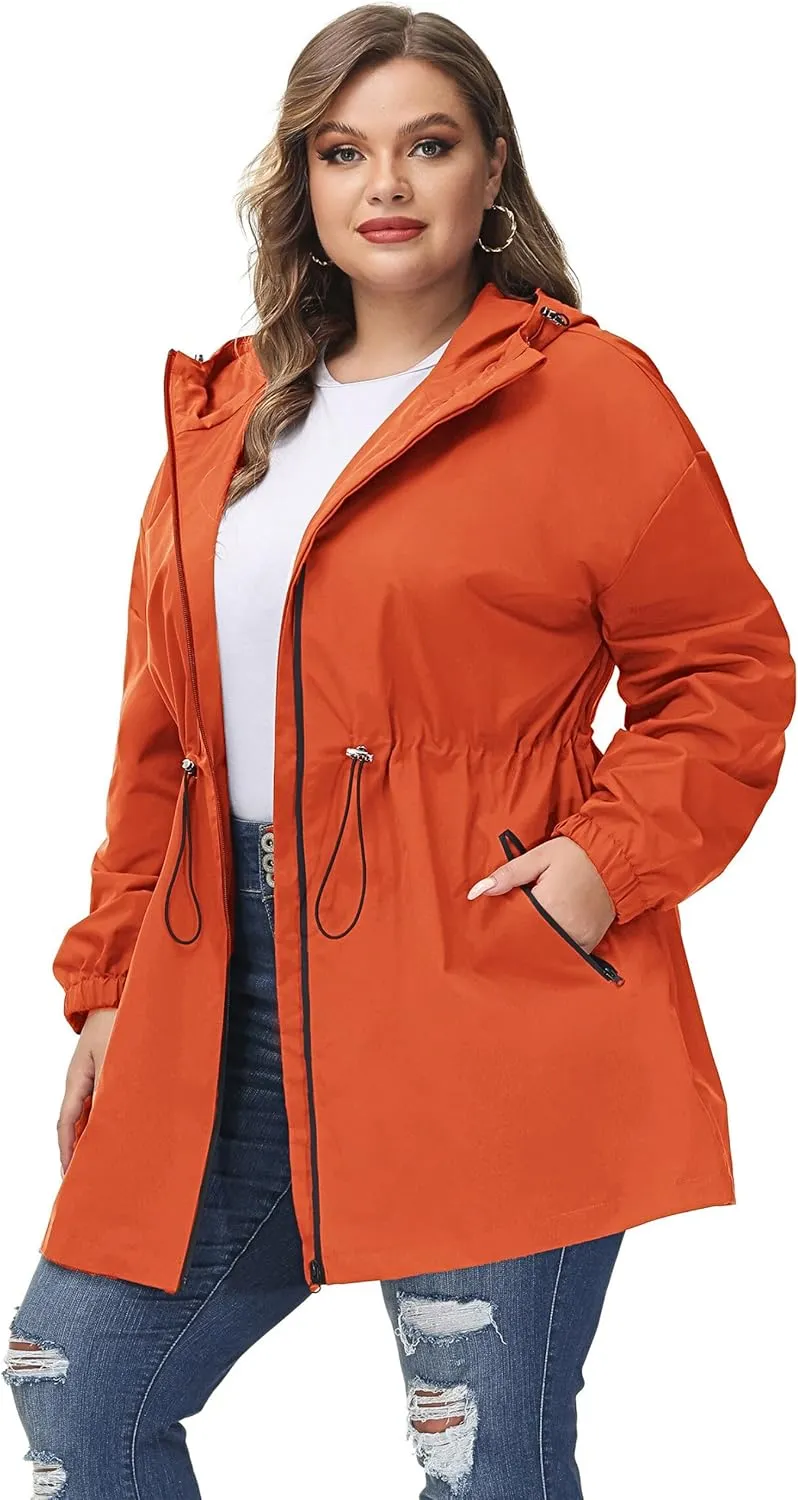 Hanna Nikole Women's Plus Size Long Hooded Raincoat Lightweight Waterproof Windbreaker Jacket