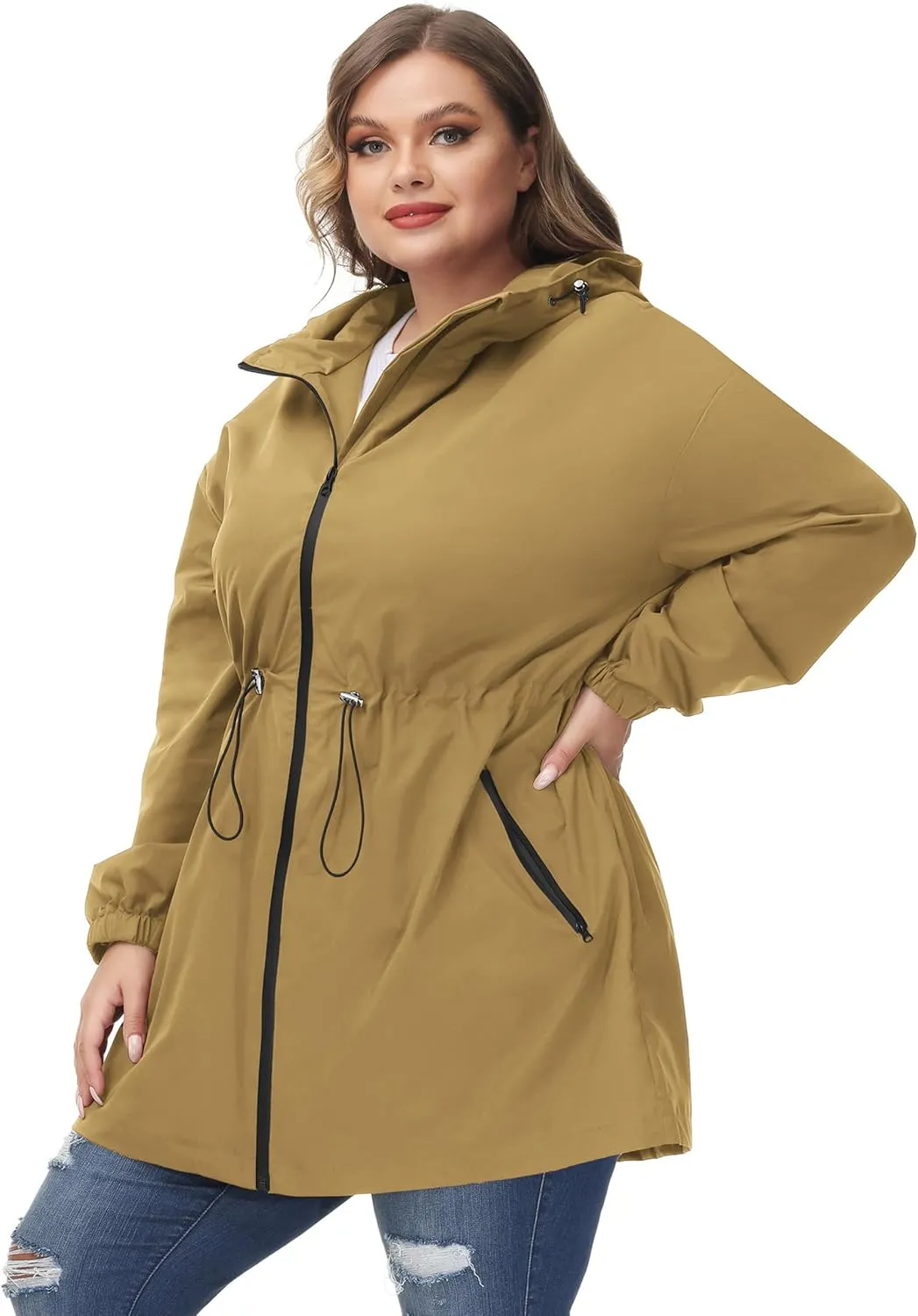 Hanna Nikole Women's Plus Size Long Hooded Raincoat Lightweight Waterproof Windbreaker Jacket