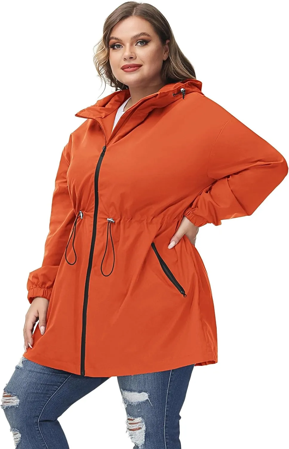 Hanna Nikole Women's Plus Size Long Hooded Raincoat Lightweight Waterproof Windbreaker Jacket