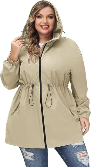 Hanna Nikole Women's Plus Size Long Hooded Raincoat Lightweight Waterproof Windbreaker Jacket