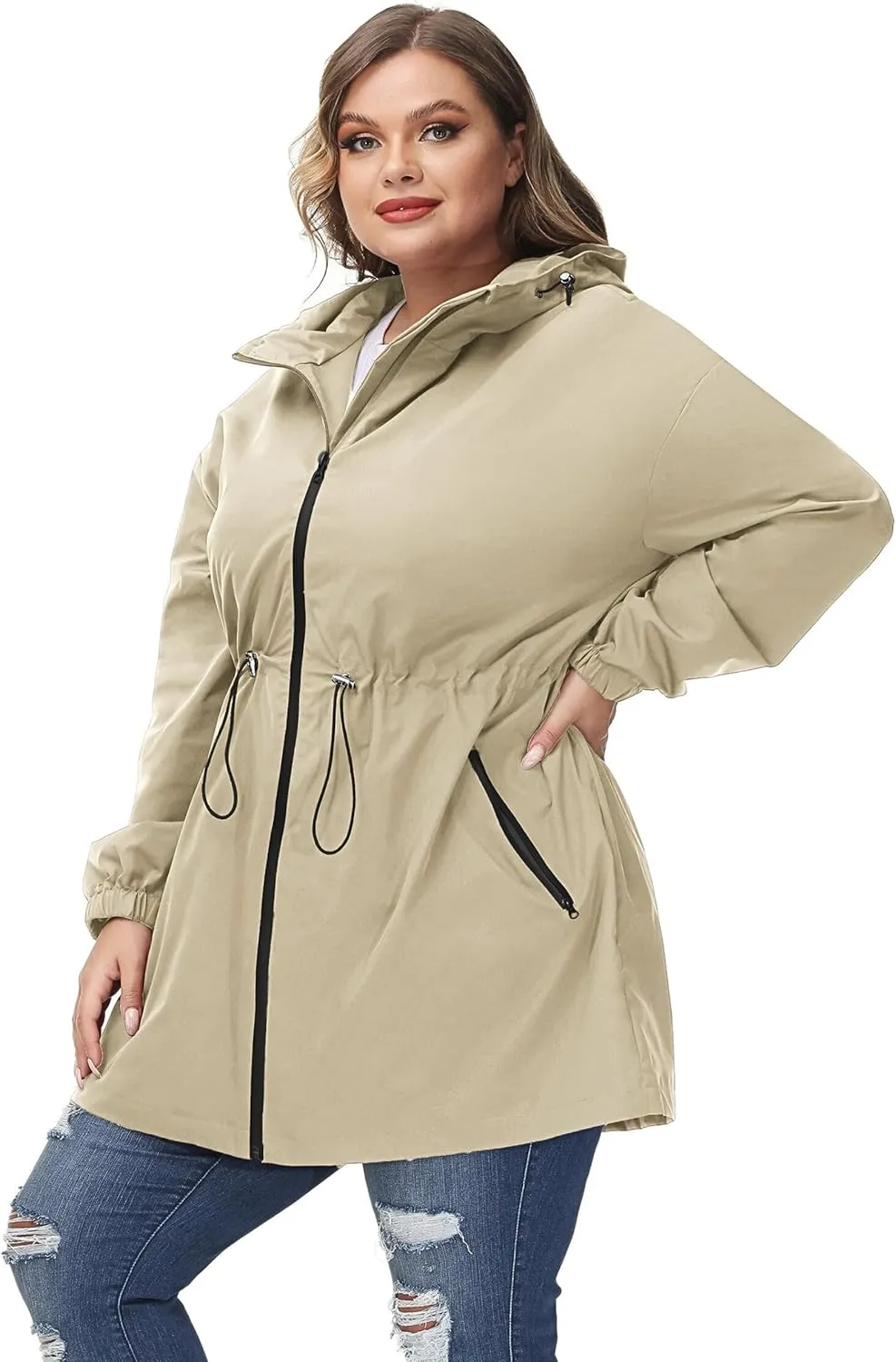 Hanna Nikole Women's Plus Size Long Hooded Raincoat Lightweight Waterproof Windbreaker Jacket