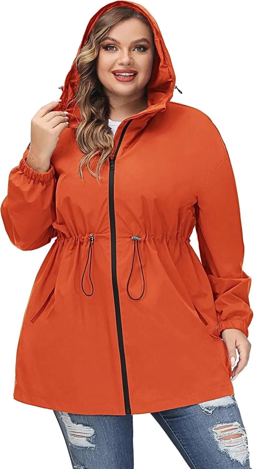 Hanna Nikole Women's Plus Size Long Hooded Raincoat Lightweight Waterproof Windbreaker Jacket